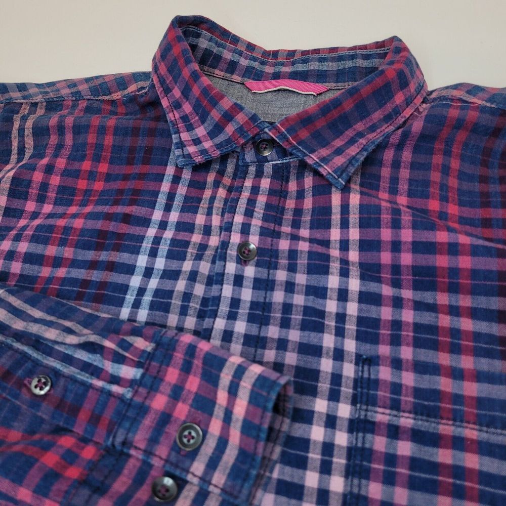 Tommy Bahama Plaid Button Down Shirt Mens XL Blue Pink Excellent Long Sleeve‎